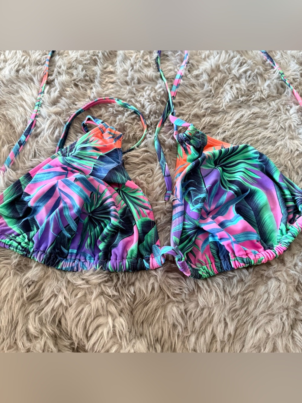 Curvy Beach pink palm triangle top 3x